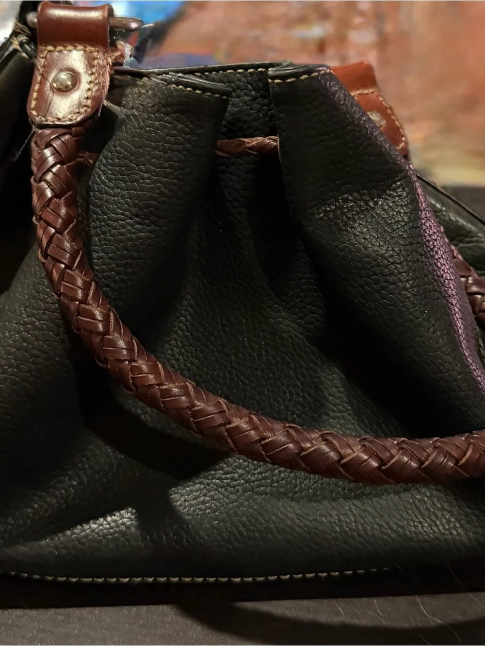 VTG Fossil black pebbled leather hobo bucket bag